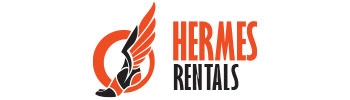 Hermes Rentals logo with winged foot design